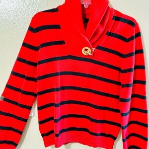 Lauren Ralph Lauren Striped Cowl Neck Sweater in Red and Black